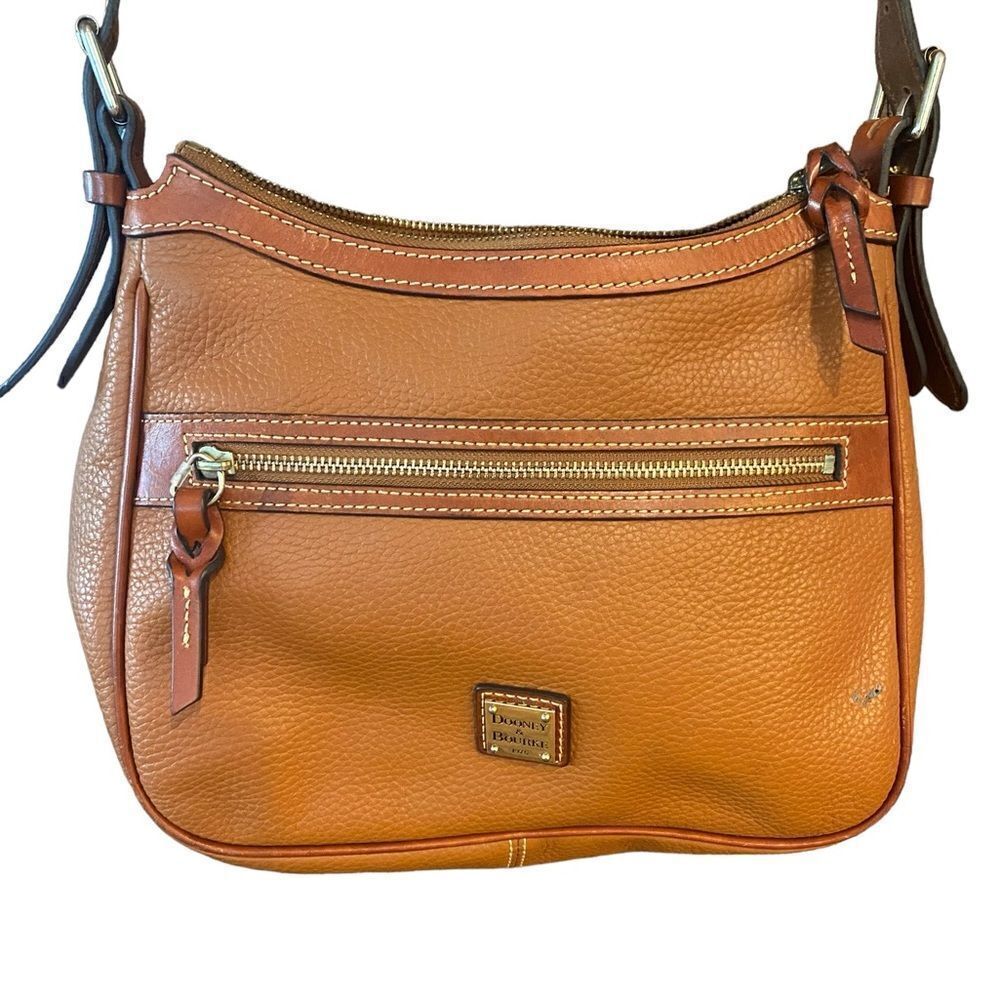Dooney & Bourke Brown Pebble Adjustable Straps Gold Accents Leather Crossbody